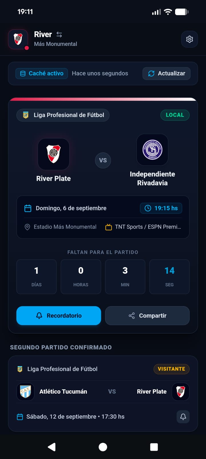 Mi Equipo LPF matchday dashboard preview